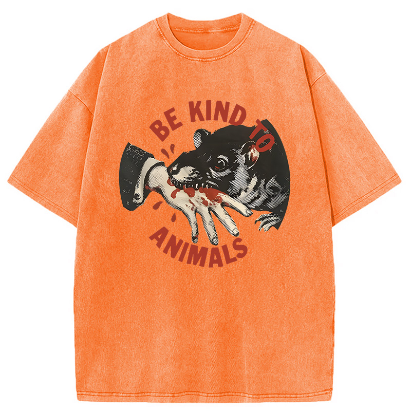 Modecanvas Be Kind To Animals Rat DTG Printing Washed T-Shirt