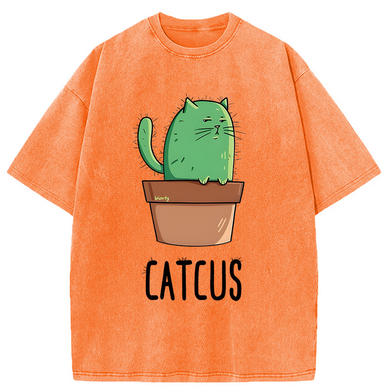 Modecanvas Cute Catcus DTG Printing Washed T-Shirt