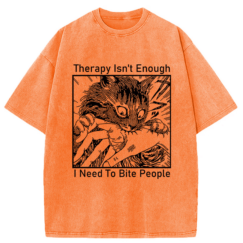Modecanvas Japanese Cat Biting Washed T-Shirt