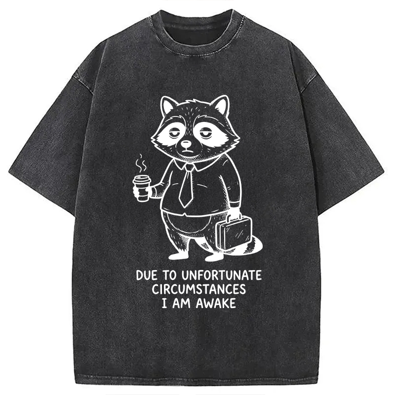 Modecanvas Grumpy Raccoon Morning DTG Printing Washed T-Shirt