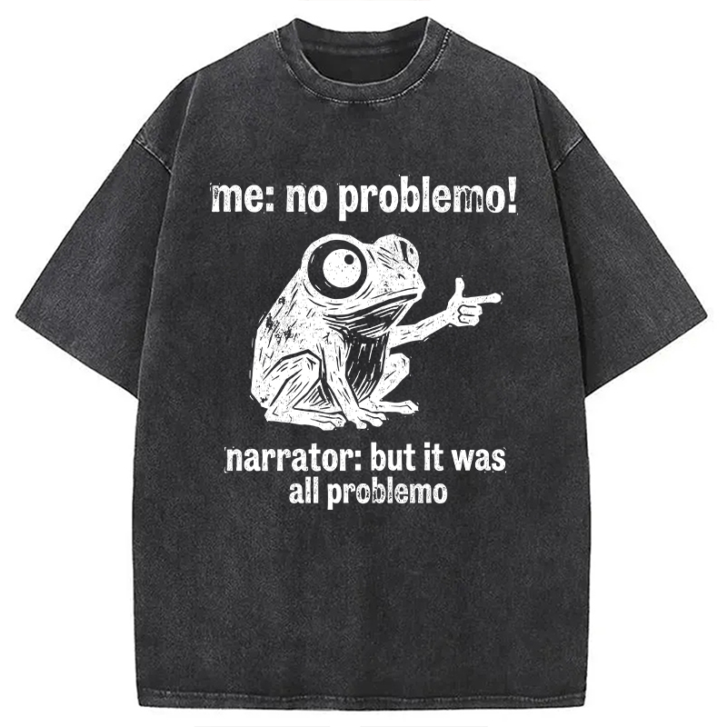 Modecanvas No Problemo Funny Frog Meme DTG Printing Washed T-Shirt