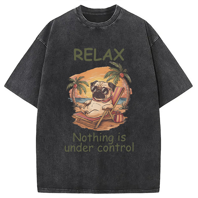 Modecanvas Nothing Is Under Control Pug DTG Printing Washed T-Shirt