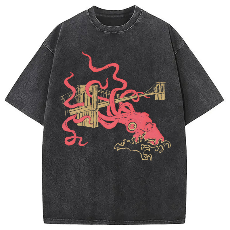 Modecanvas Squid Attack DTG Printing Washed T-Shirt