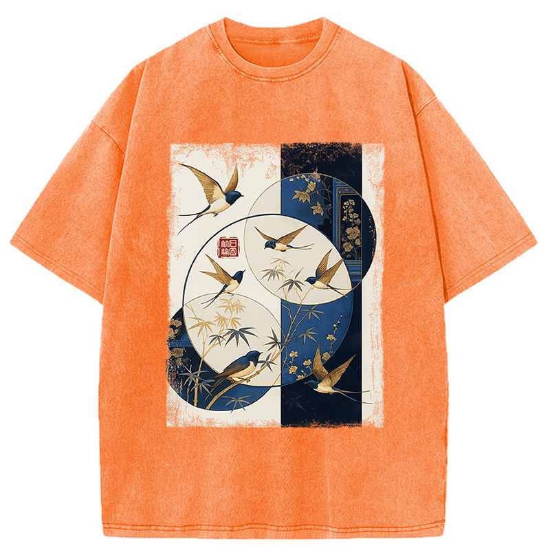 Modecanvas Swallows Among The Bamboo Washed T-Shirt