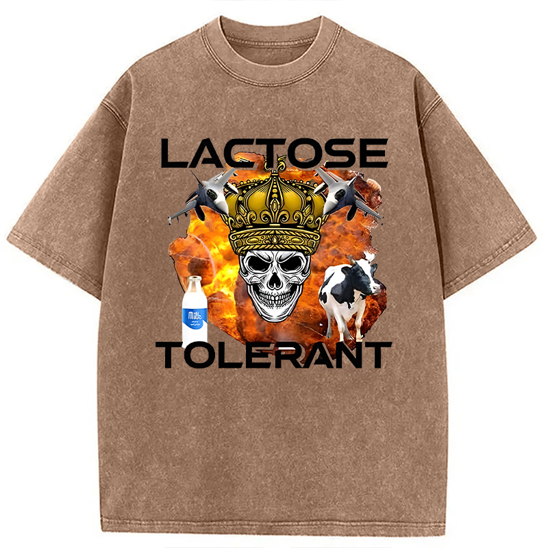 Modecanvas Lactose Tolerant Milk Funny Meme DTG Printing Washed T-Shirt