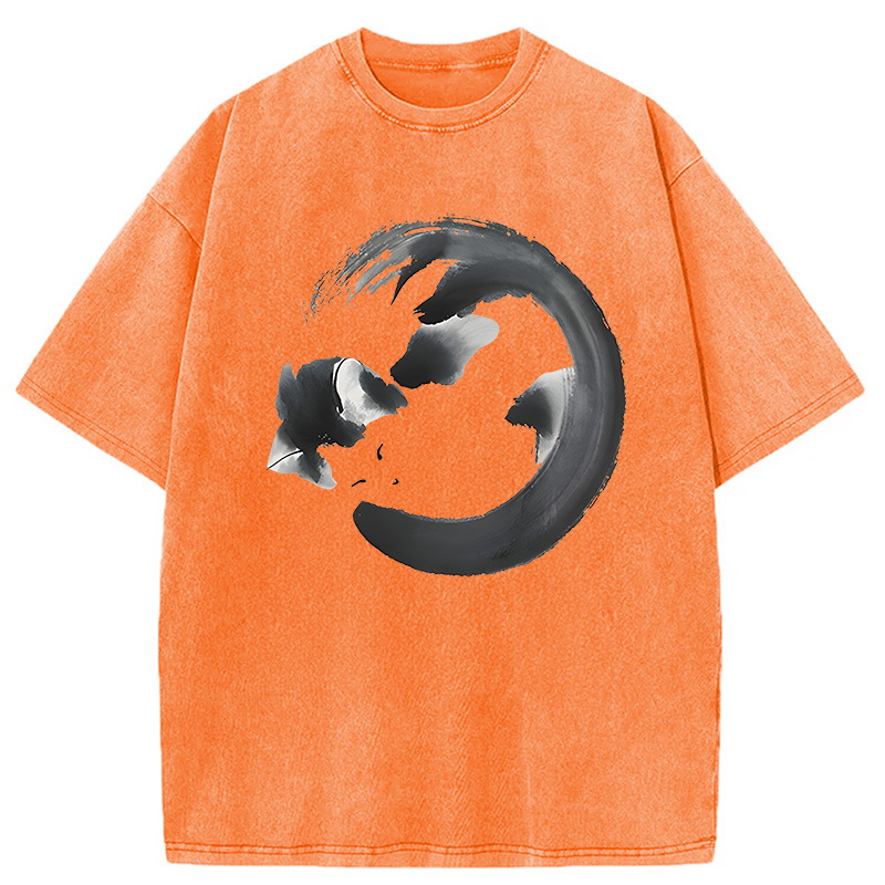 Modecanvas Inkpainting Cat Zen Enso DTG Printing Washed T-Shirt