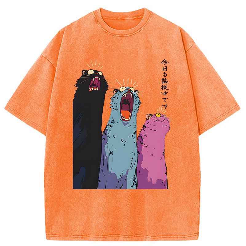 Modecanvas Howling Cat DTG Printing Washed T-Shirt