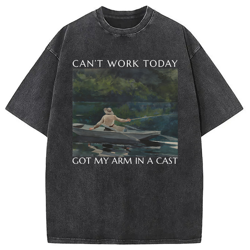 Modecanvas Funny Fishing Painting DTG Printing Washed T-Shirt