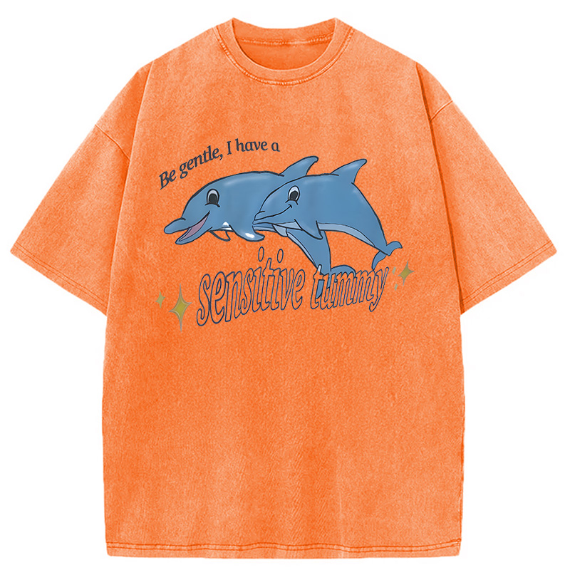 Modecanvas Be Gentle I Have A Sensitive Tummy DTG Printing Washed T-Shirt
