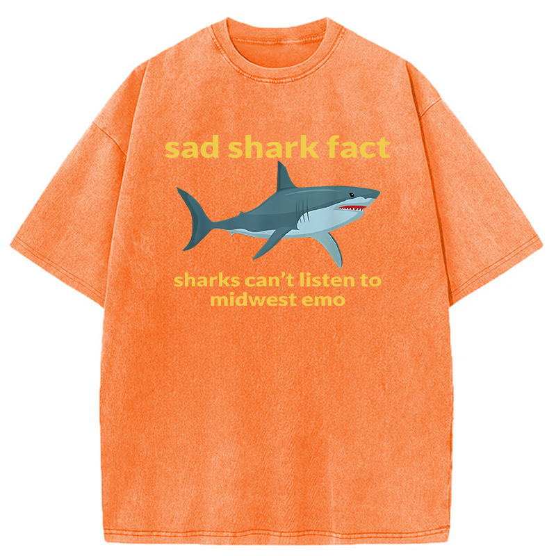 Modecanvas Sad Shark Fact DTG Printing Washed T-Shirt
