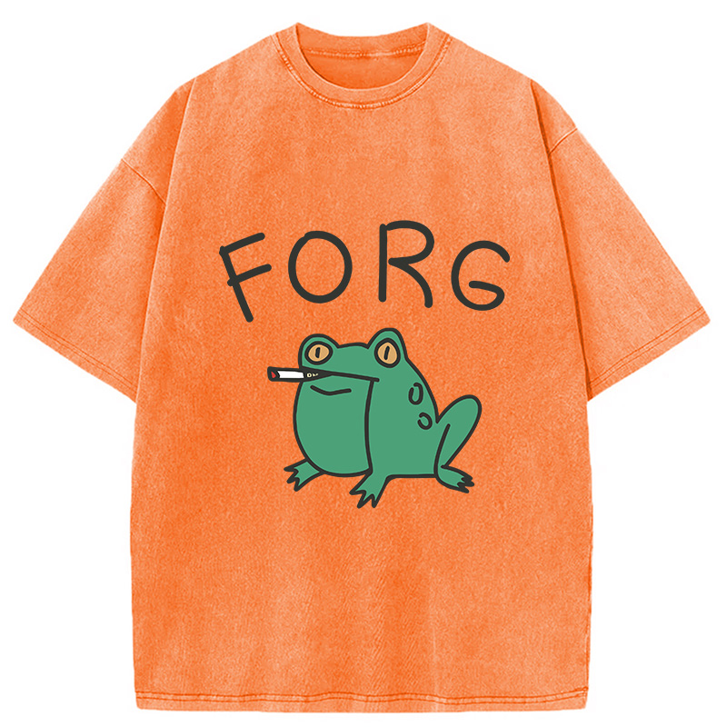 Modecanvas Smoking Frog Washed T-Shirt-modecanvas
