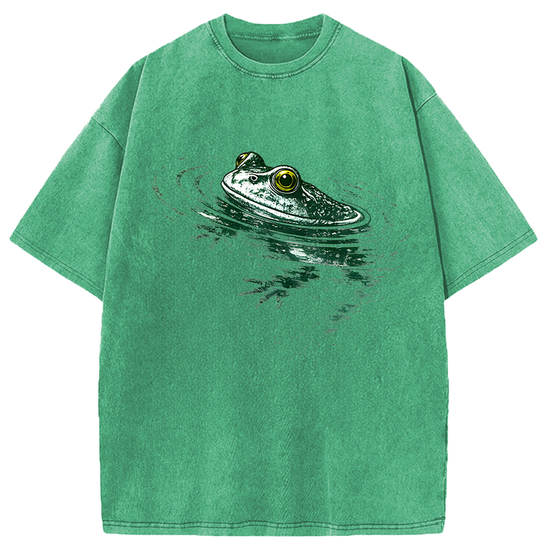 Modecanvas Frog Swimming DTG Printing Washed T-Shirt