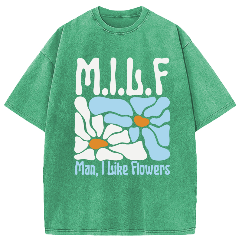 Modecanvas Man I Like Flowers DTG Printing Washed T-Shirt
