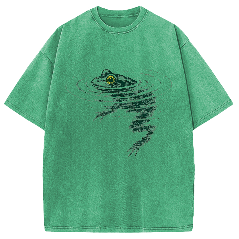 Modecanvas Frog Swimming Under Water DTG Printing Washed T-Shirt