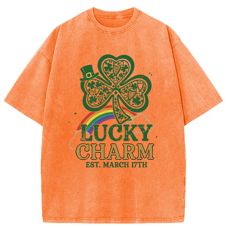 Modecanvas Lucky Charm Clover Rainbow DTG Printing Washed T-Shirt