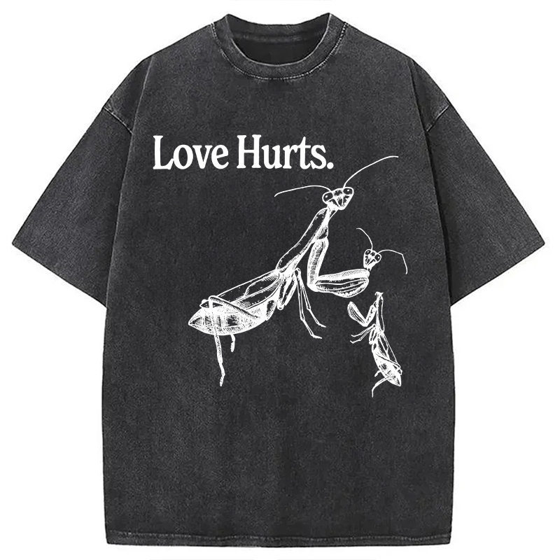 Modecanvas Love Hurts Funny Praying Mantis DTG Printing Washed T-Shirt