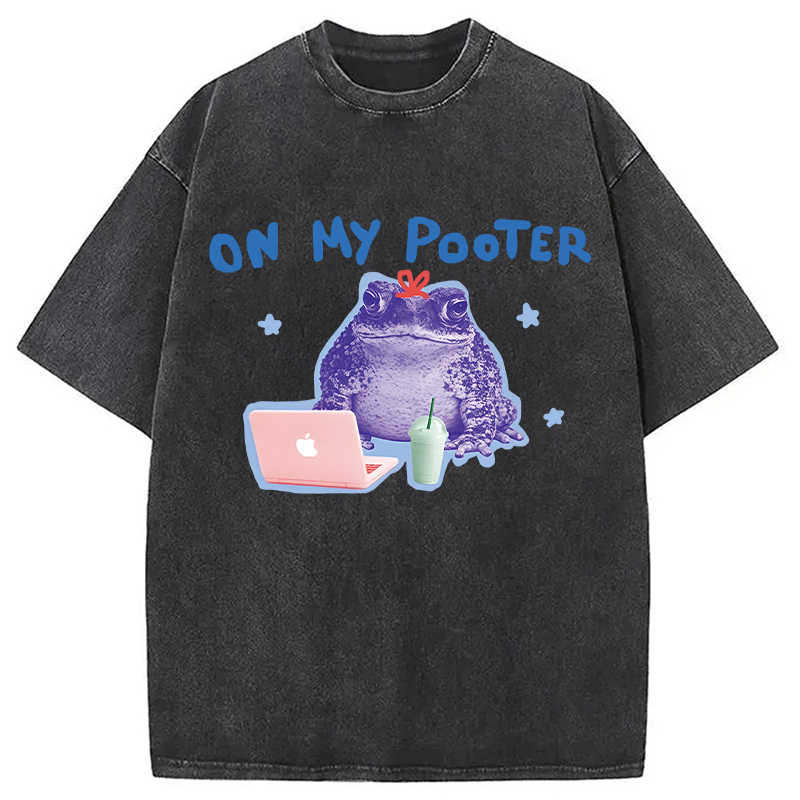 Modecanvas On My Pooter Funny Frog DTG Printing Washed T-Shirt