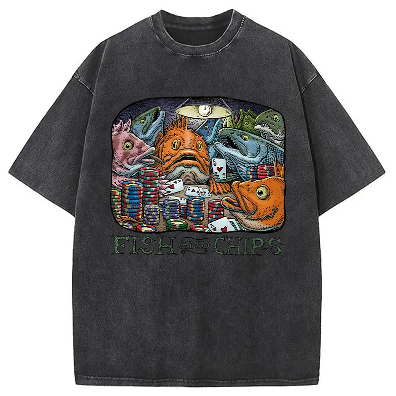 Modecanvas Fish And Chips Washed T-Shirt-modecanvas