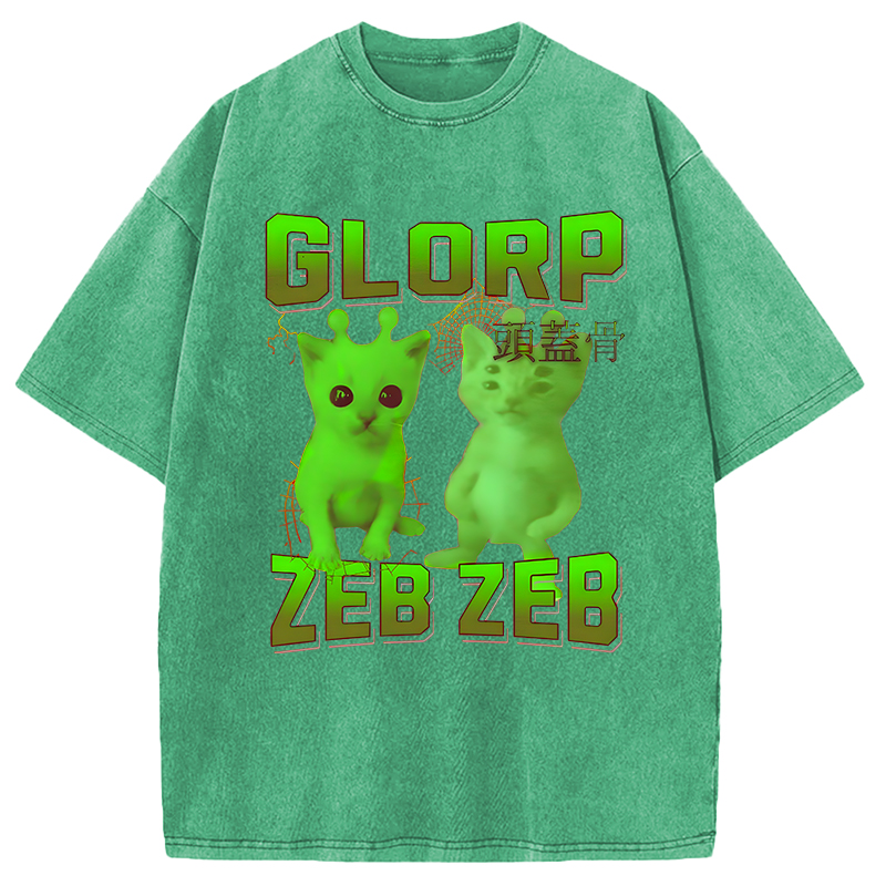 Modecanvas Glorp Gnarp Cat Meme DTG Printing Washed T-Shirt