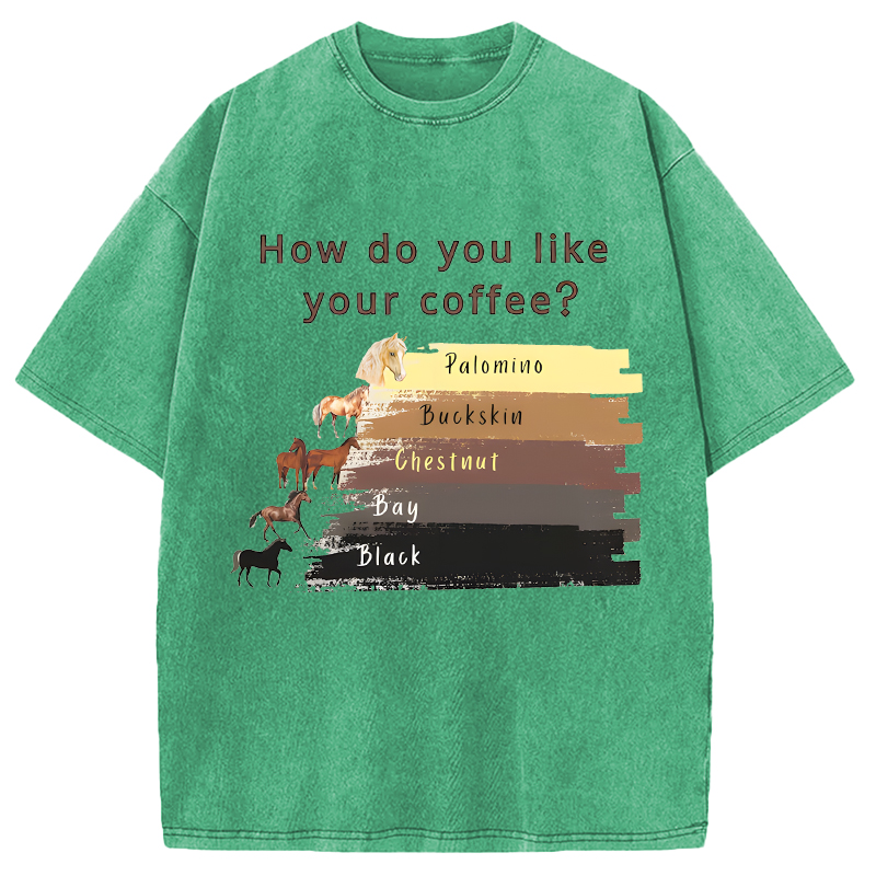 Modecanvas Funny Horse and Coffee DTG Printing Washed T-Shirt
