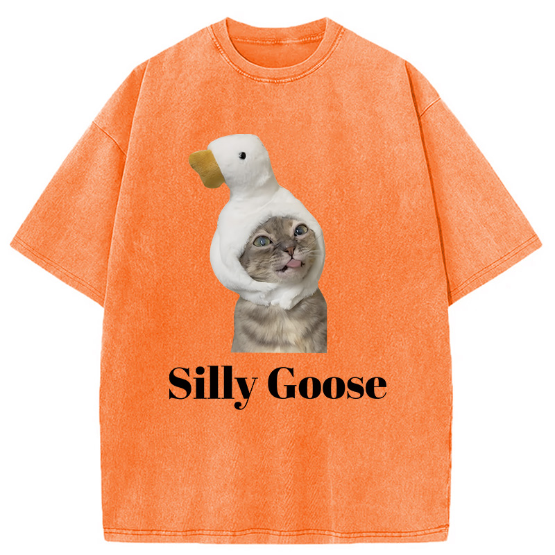 Modecanvas Goose Cat DTG Printing Washed T-Shirt