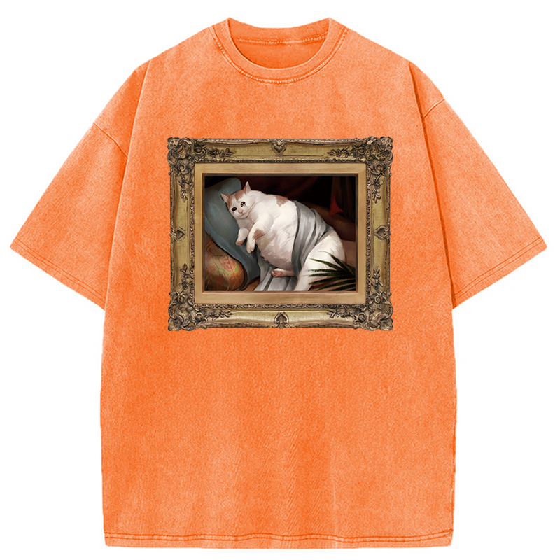 Modecanvas Fat Cat Crying In The Mansion DTG Printing Washed T-Shirt