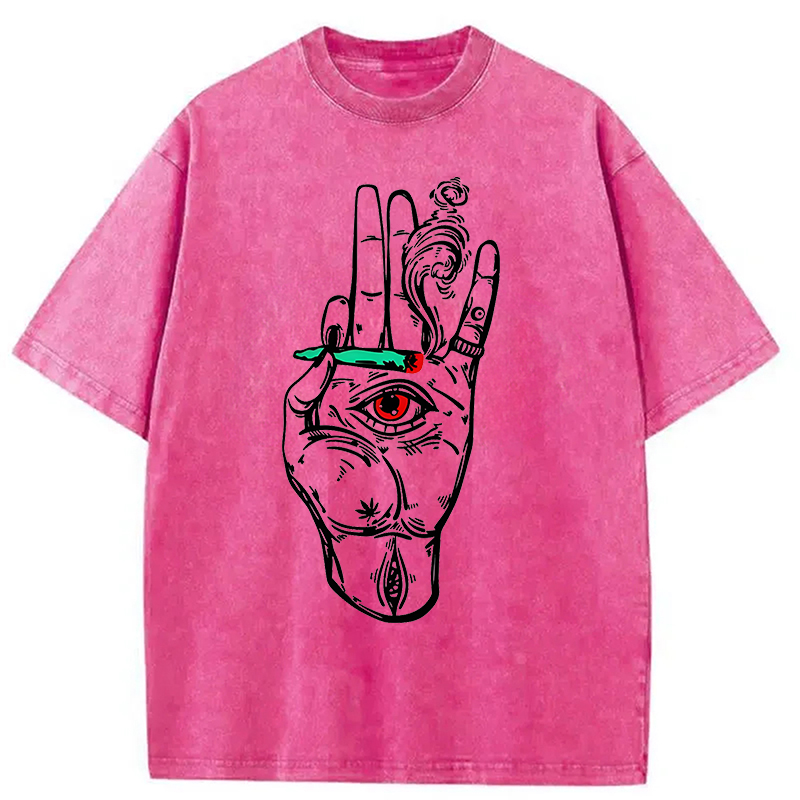 Modecanvas All Eyes On Me Cigarette DTG Printing Washed T-Shirt