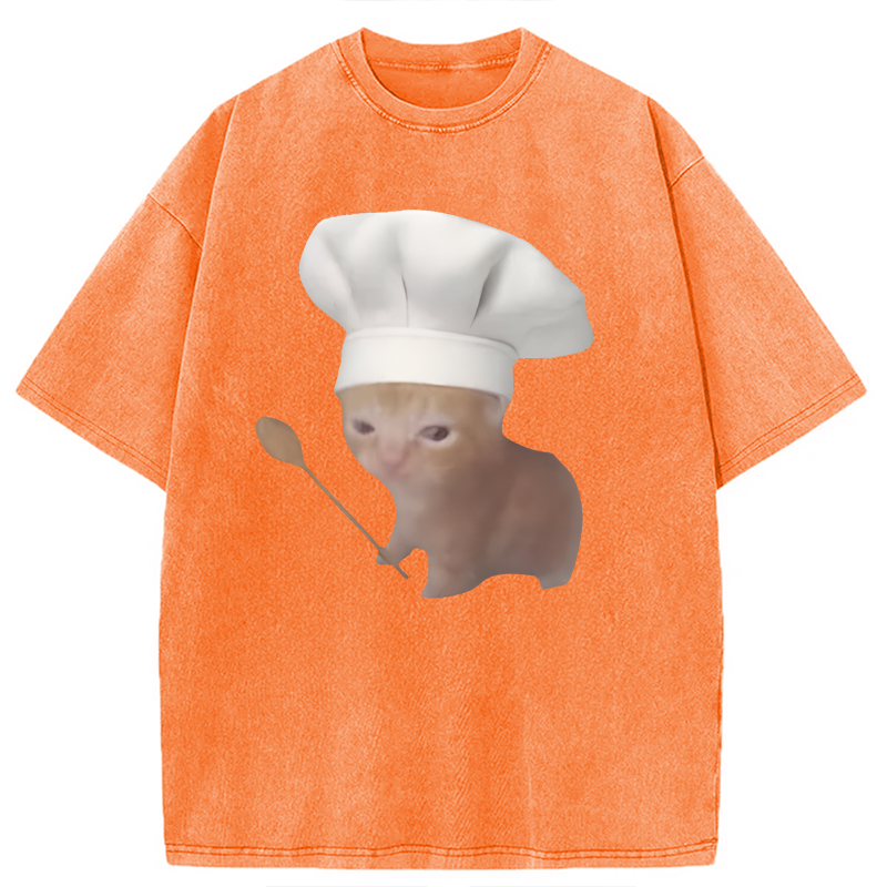 Modecanvas Funny Culinary Kitty Meme DTG Printing Washed T-Shirt