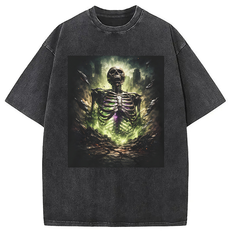 Modecanvas Radioactive Inspired Skeleton DTG Printing Washed T-Shirt