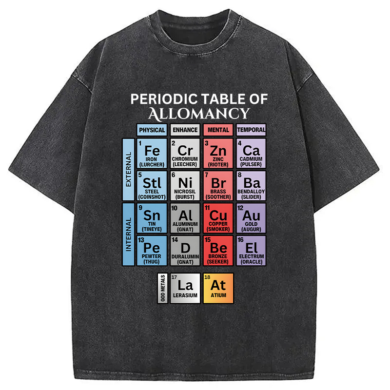 Modecanvas Periodic Table of Allomancy DTG Printing Washed T-Shirt