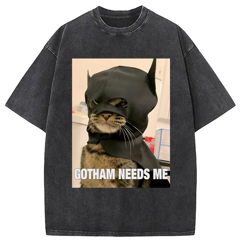 Modecanvas Bat Cat Meme DTG Printing Washed T-Shirt