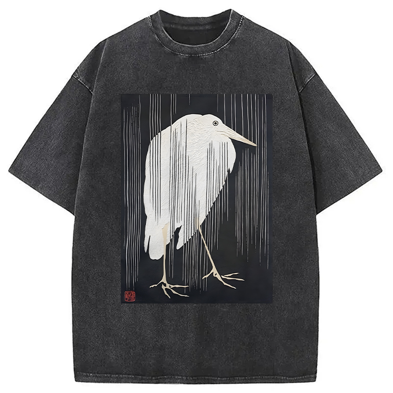 Modecanvas Heron In The Rain DTG Printing Washed T-Shirt