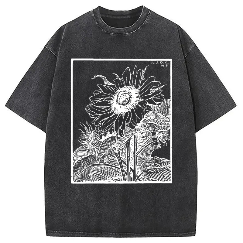 Modecanvas Sunflower Vintage DTG Printing Washed T-Shirt