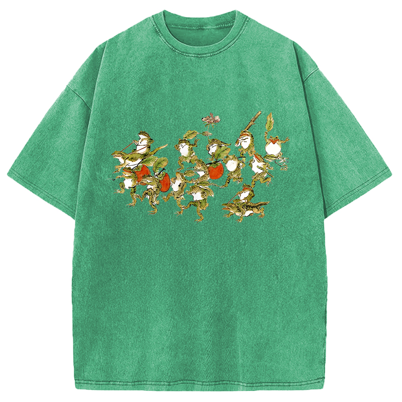 Modecanvas Frogs Riding Lizards DTG Printing Washed T-Shirt