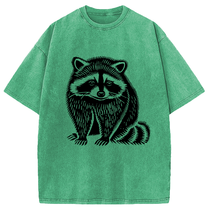 Modecanvas Vintage Minimalist Raccoon DTG Printing Washed T-Shirt
