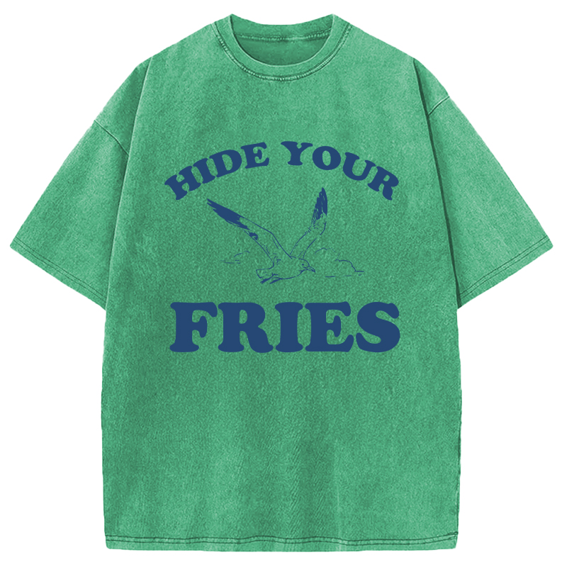 Modecanvas Hide Your Fries Funny DTG Printing Washed T-Shirt