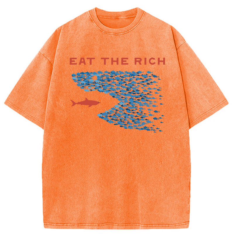 Modecanvas Eat The Rich Fish DTG Printing Washed T-Shirt