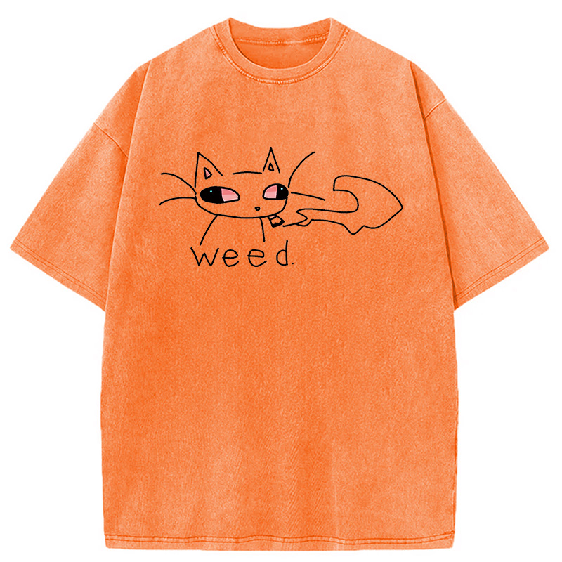 Modecanvas Smoking Weed Cat Meme DTG Printing Washed T-Shirt