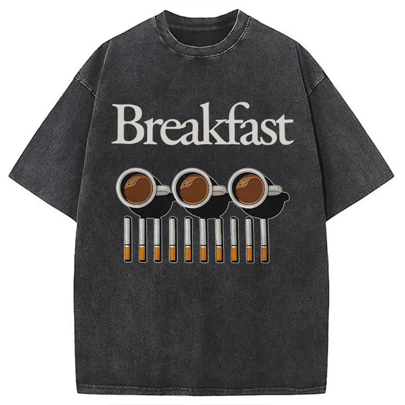 Modecanvas Breakfast Coffee And Cigarettes DTG Printing Washed T-Shirt