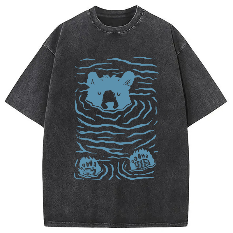 Modecanvas Minimalist Linocut Bear DTG Printing Washed T-Shirt