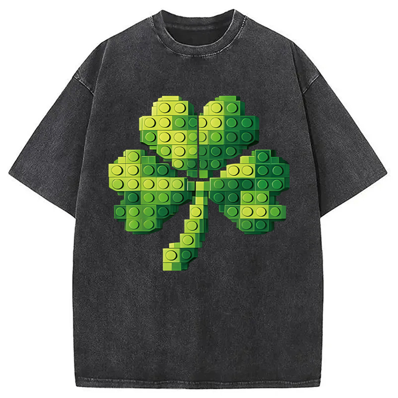 Modecanvas Funny Building Shamrock Blocks St Patricks Day DTG Printing Washed T-Shirt