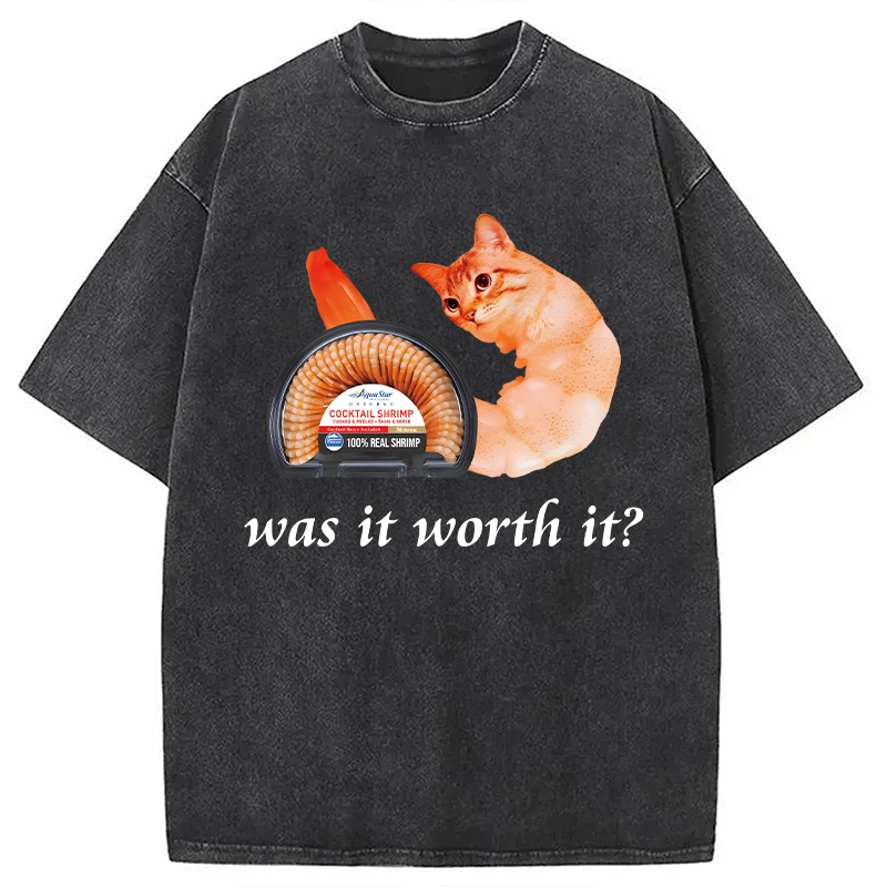 Modecanvas Was It Worth It Shrimp Cat DTG Printing Washed T-Shirt