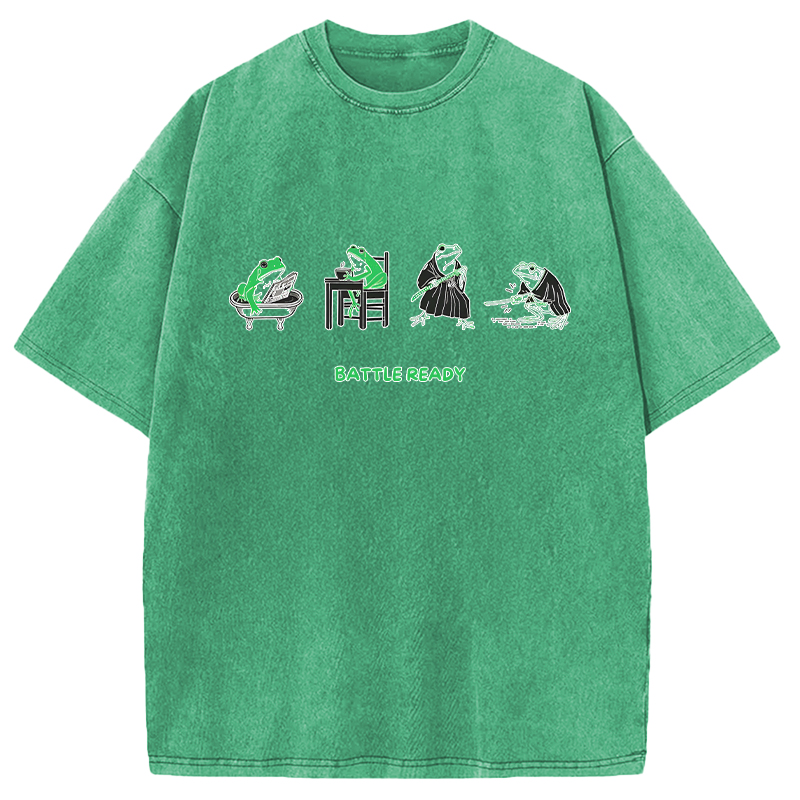 Modecanvas Funny Morning Routine Frog DTG Printing Washed T-Shirt