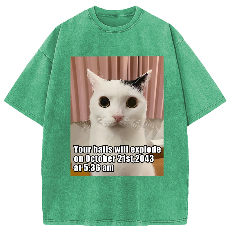 Modecanvas Your Balls Will Explode Funny Cat Meme DTG Printing Washed T-Shirt