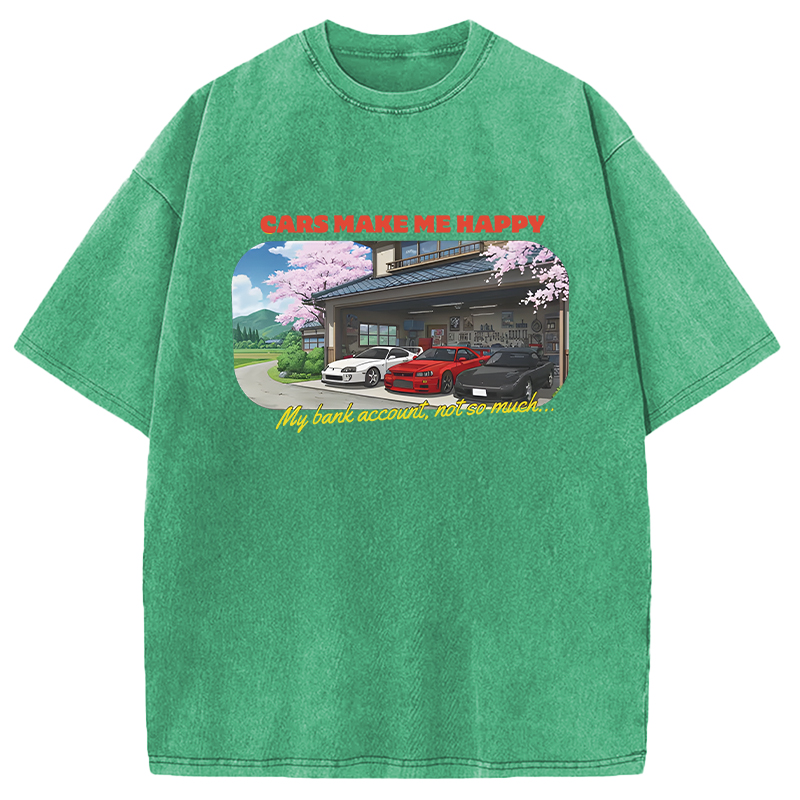 Modecanvas Cars Make Me Happy DTG Printing Washed T-Shirt