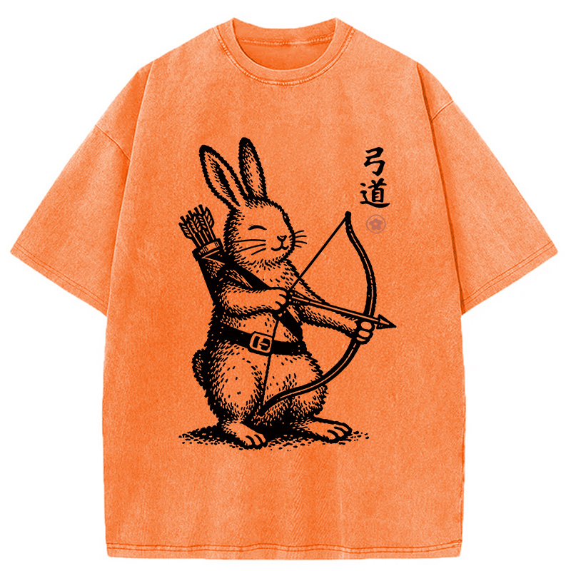 Modecanvas Rabbit Shooting Arrows DTG Printing Washed T-Shirt
