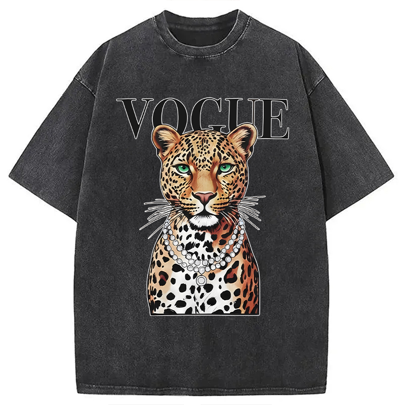 Modecanvas Glam Leopard DTG Printing Washed T-Shirt
