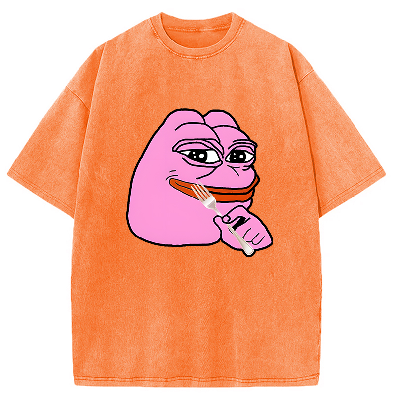 Modecanvas Pink Pepe Frog Meme DTG Printing Washed T-Shirt