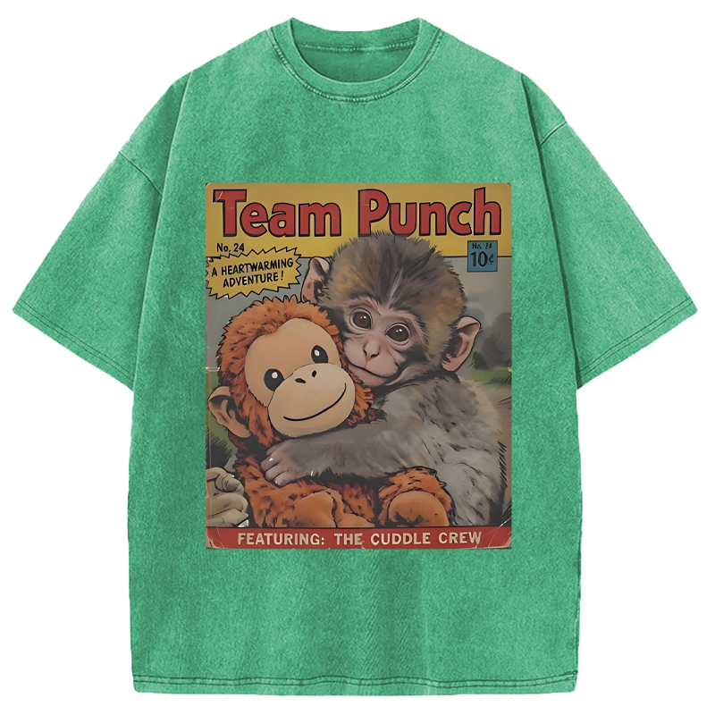 Modecanvas Punch Monkey Holding Stuffed Monkey DTG Printing Washed T-Shirt