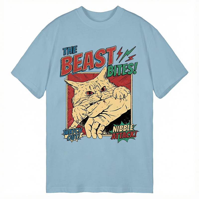 Modecanvas Vintage Horror Cat Bite DTG Printing Classic T-Shirt-modecanvas